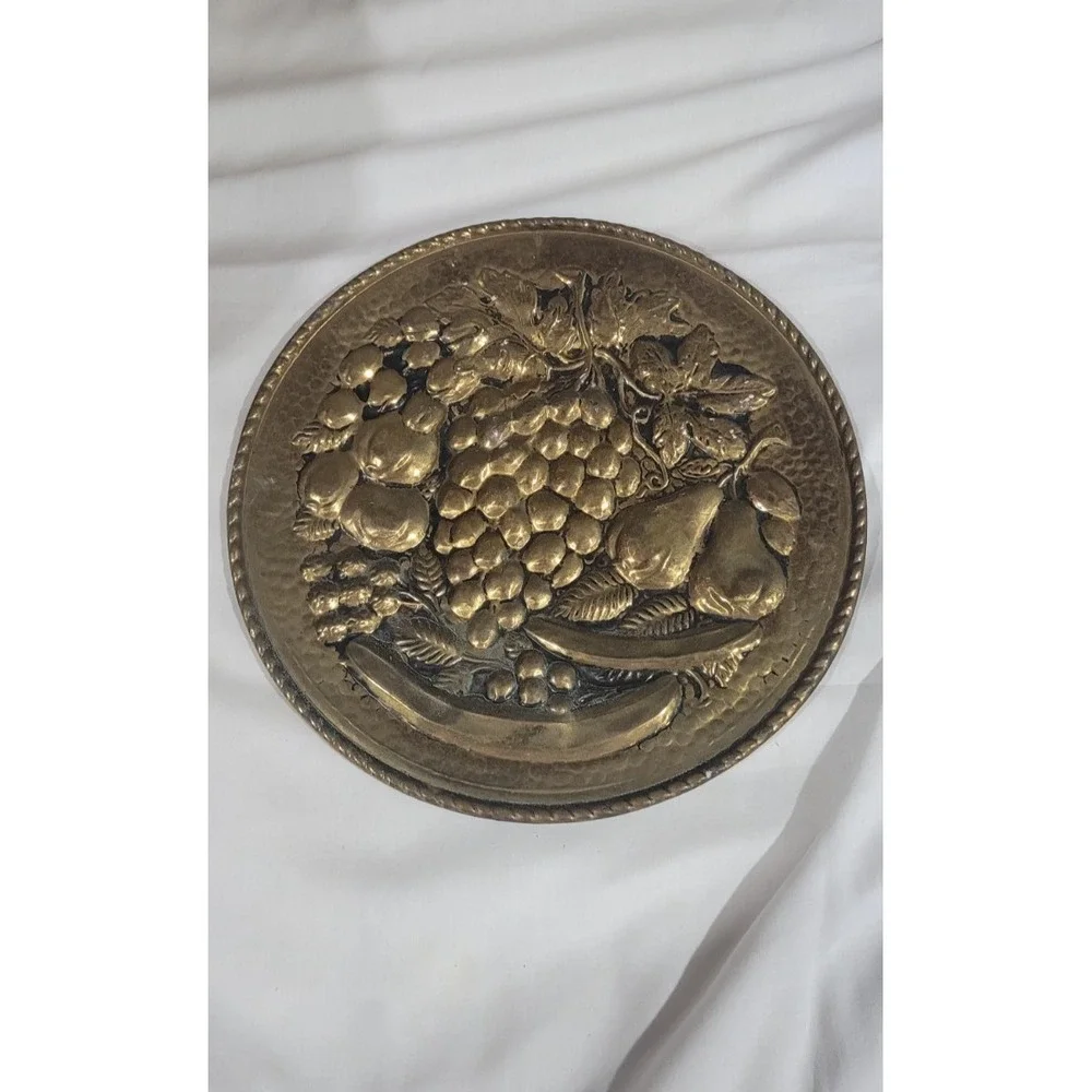 Embossed Brass Plate  Fruit Design Vintage Wall Hanging